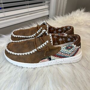 Hey Dude Wendy Aztec brown slip on Loafers - size 7